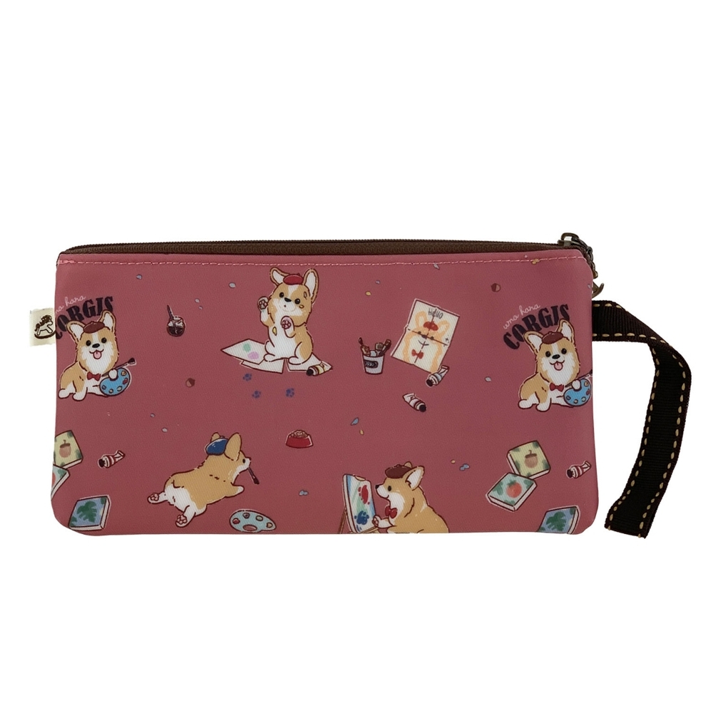 Waterproof Corgi Artist Long Coin Purse Wristlet Bag - Picture 1 of 8